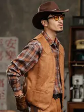 メンズ アメリカンスタイル レトロデザイン カウボーイベスト【合成皮革・カジュアル・作業用】