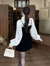 フランス風パフスリーブシャツとキャミソールワンピース【秋冬用・ファッションコーディネート対応】（セットアップ対応）