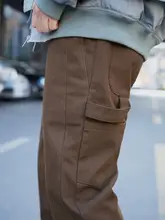冬季用アメリカンスタイルの作業パンツ【ブラウン・ハーフウエストゴム・ストレートシルエット・ユニセックス】