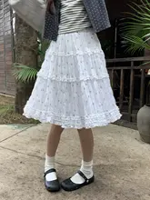 ミモレ丈 フレアスカート レディース 水玉 フリル ゆったり 韓流 きれいめ 上品 着回し 夏 「hollyii」