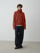 極上の柔らかさの美しいメリノウール ハイネックニット【ゆったりシルエット・普段使いに最適】