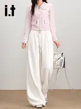 トレンドの杏色ワイドパンツ【ハイウエスト・フィット・女性用】
