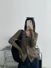 毛羽立ちデザインのフィット感ある長袖ニットカーディガン【春秋用・ラフなスタイル・ゆったりシルエット 】