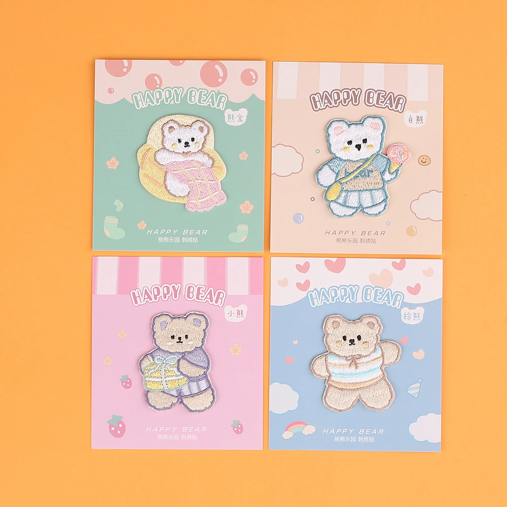 小熊デザイン刺繍付きDIYデコレーションシール：ハンドメイド注意書き印刷の実用性と使い方