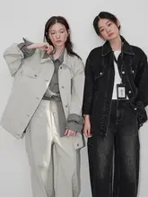 ゆったりシルエットの2色使いデニムジャケット【コットン素材・ウォッシュ加工】