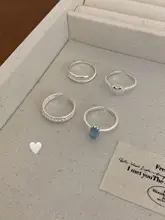 925純銀製 幾何学的な花デザイン 海ブルー宝石オープンリング【女性用・人差し指に最適】
