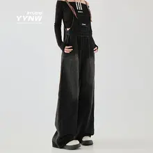 ブラックデニムサロペットパンツ【春用・フィット・ストレートレッグ】