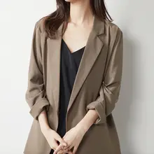 フィット カーキ色ジャケット【春秋用・ショート丈・レトロデザイン・上品】（セットアップ対応）
