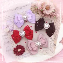 ヘアクリップ サイドクリップ ヘアアクセサリー ハンドメイド ラインストーン パール ハート 蝶結び 甘かわいい フェミニン