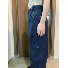 アメリカンビンテージ風 ワークポケットデザイン デニムパンツ【春秋用・ルーズフィット・ハイストリート】