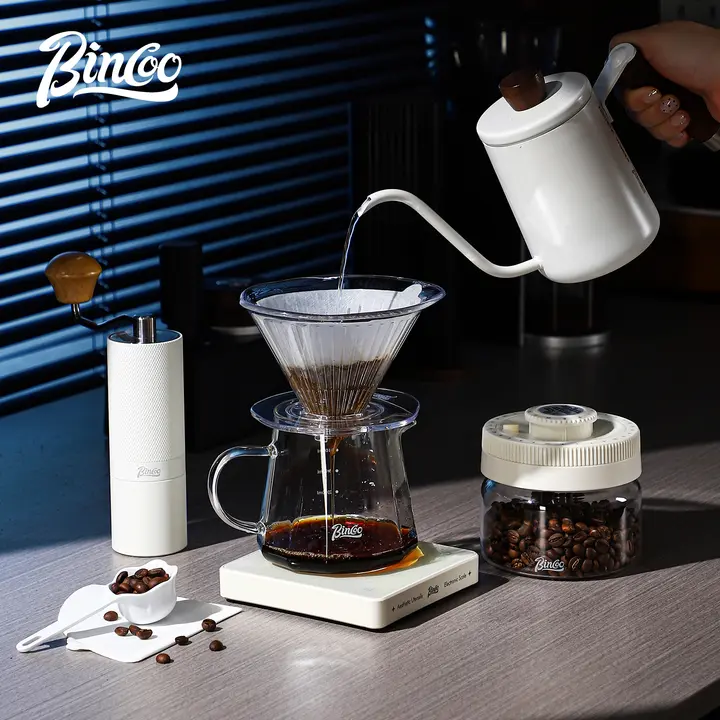 コーヒーサーバー 手動コーヒーミル 2点セット ガラス クリア ハンドドリップ フィルター付き 家庭用 「Bincoo」