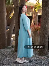 リネン素材のゆったりとした中長丈ワンピース【シンプル・エレガント・大きいサイズ対応】