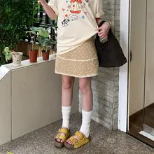 レース切り替えフラワープリントミニスカート【春夏秋用・ハイウエスト・Aライン・カーキ】

