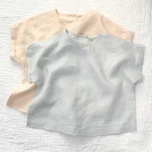 子供用リネン半袖Tシャツ【ゲージ洗浄・通気性・無地・男女兼用】