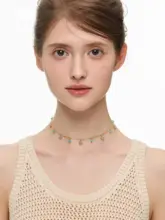 緑松石デザインの花モチーフネックレス【ゴールド・レトロスタイル・女性用】