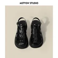 厚底ローマ風サンダル【ブラック・包頭デザイン】