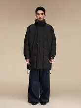 OPICLOTH 中長丈・ゆったりシルエットの白鴨ダウンジャケット【立襟・4つのポケット・フードなし】