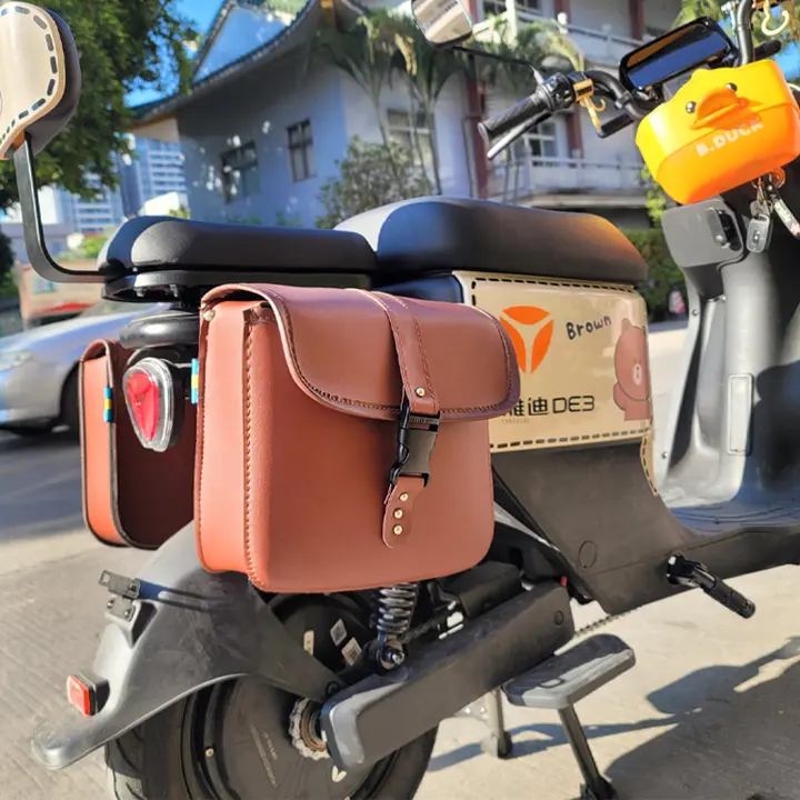 防水 レザーサドルバッグ【電動バイク用・ツール収納・側面取り付け】