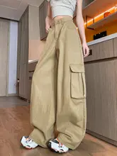アメリカンレトロ工装パンツ【ファッション・ルーズフィット・カーキ】（セットアップ対応）