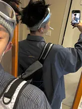 ネイビー細ストライプシャツ【ゆったりシルエット・長袖・UVカット・カジュアル】