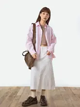 octopusme ホワイトドローストリングロングスカート【スリット入り・アメリカンレトロ・Aライン】