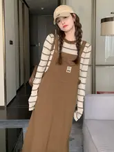工装サスペンダースカート【ストライプデザイン・カジュアル・女性用】（セットアップ対応）