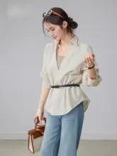 カラーコンビネーション ポロ襟 長袖シャツ【春向き・ハイセンスデザイン・重ね着風】（セットアップ対応）