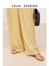 高腰ワイドレッグパンツ【軽やかでしたシルエット・裏地シルク・秋用】