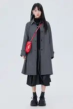 ポロ襟ボタン付きマキシチェックコート【レディース・長袖・春秋用・ゆったりフィット】