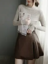 秋冬用 細かい畝のストレッチハイネックニットトップス【女性用・すっきりシルエット・ベーシック】