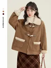 冬用レトロスタイルのスエード調ジャケット【厚手・保温性・翻領デザイン】