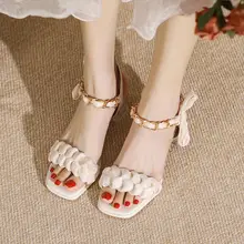 夏用紫色ハイヒールサンダル【快適な履き心地・クリスタルデザイン・女性用】