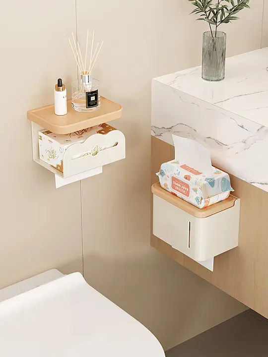 防水壁掛けトイレットペーパー収納ボックス【穴あけ不要・トイレットペーパー・タオル用】
