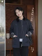 小柄向けのダークブルー翻訳襟ダイヤモンドキルティングコート【保温性・中長丈・冬用】