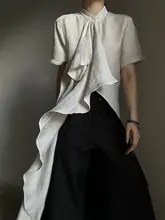 清涼感のあるコットンリネン不対称ロングシャツ【ユニセックス・山本風デザイン】