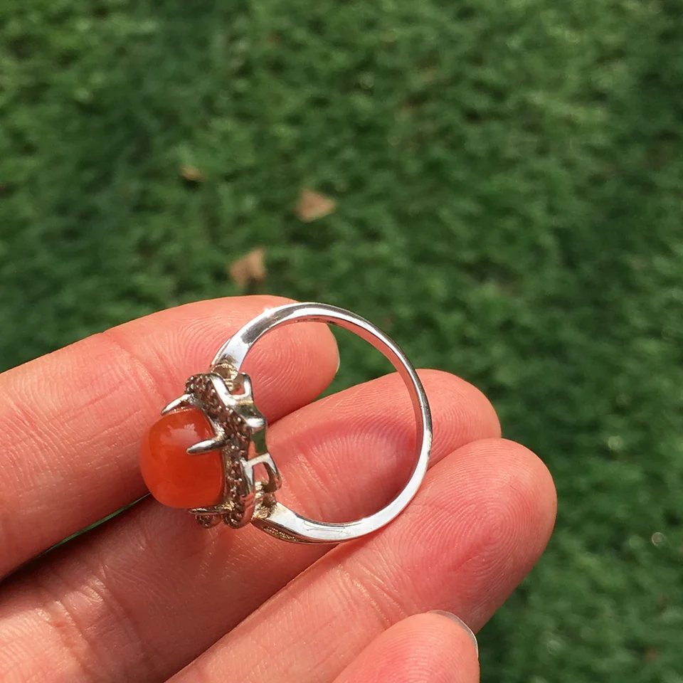 天然南紅瑪瑙のチェリーレッドリング【S925シルバー・ローズゴールド装飾】