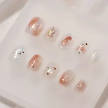 ネイルチップ ショート ハンドメイド 星月 オーロラ ラメ ヌードカラー グラデーション 上品 フェミニン
