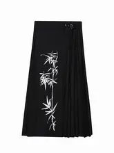 秋の刺繍入り改良馬面スカート【プリーツ・レトロな竹模様・ユニセックス・カジュアル】