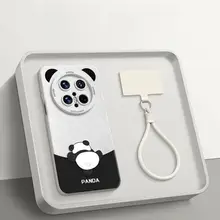華為 Mate 70 用 熊猫デザイン シリコンケース【全包型・衝撃防止・ストラップ付き】