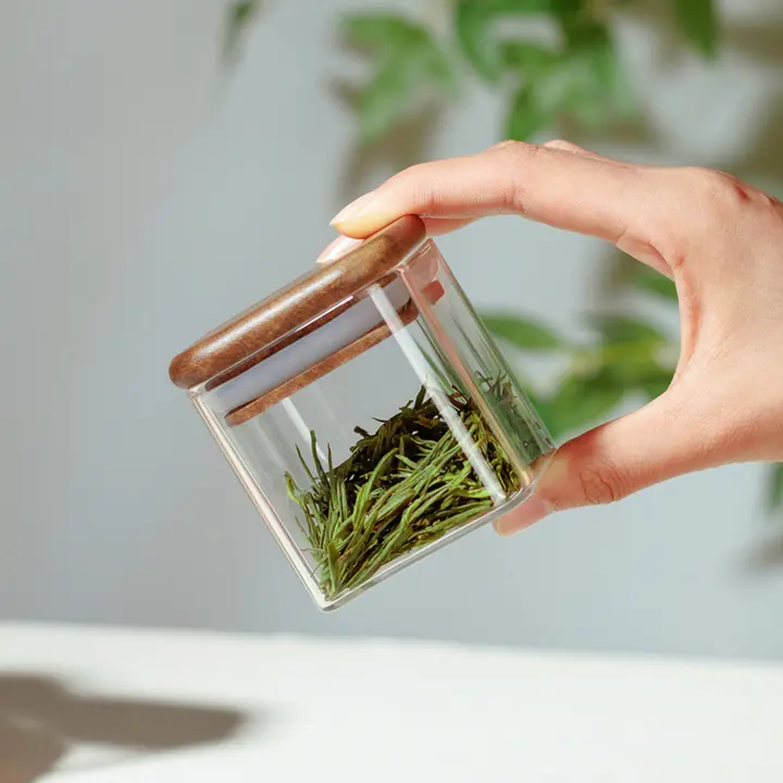 携帯用茶葉缶【ミニ・四角型・密閉・高硼珪酸ガラス製】