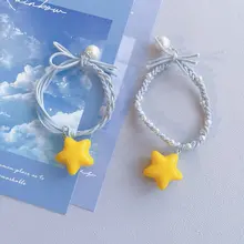 手作り星型リボンヘアゴム【ブルー・かわいいデザイン】
