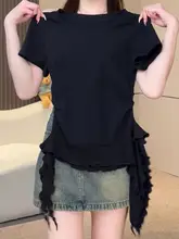 大きいサイズのカジュアル半袖コットンTシャツ【体型カバー・スリムフィット・女性用】（セットアップ対応）