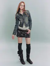 ヴィンテージ風ウォッシュドデニムショートジャケット【ドット柄・カジュアル秋用・女性用】（セットアップ対応）