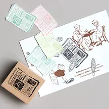 木製スタンプ ゴム印 新聞柄 星柄 海柄 オリジナル かわいい 手帳デコ 文房具「moodtape.」