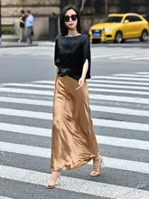 インポート三醋酸サテンロングスカート【スタイリッシュデザイン・無地・落ち感】