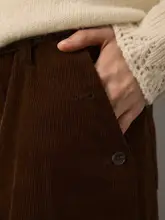 コットン風コーデュロイボタン装飾小Aライン前スリットスカート