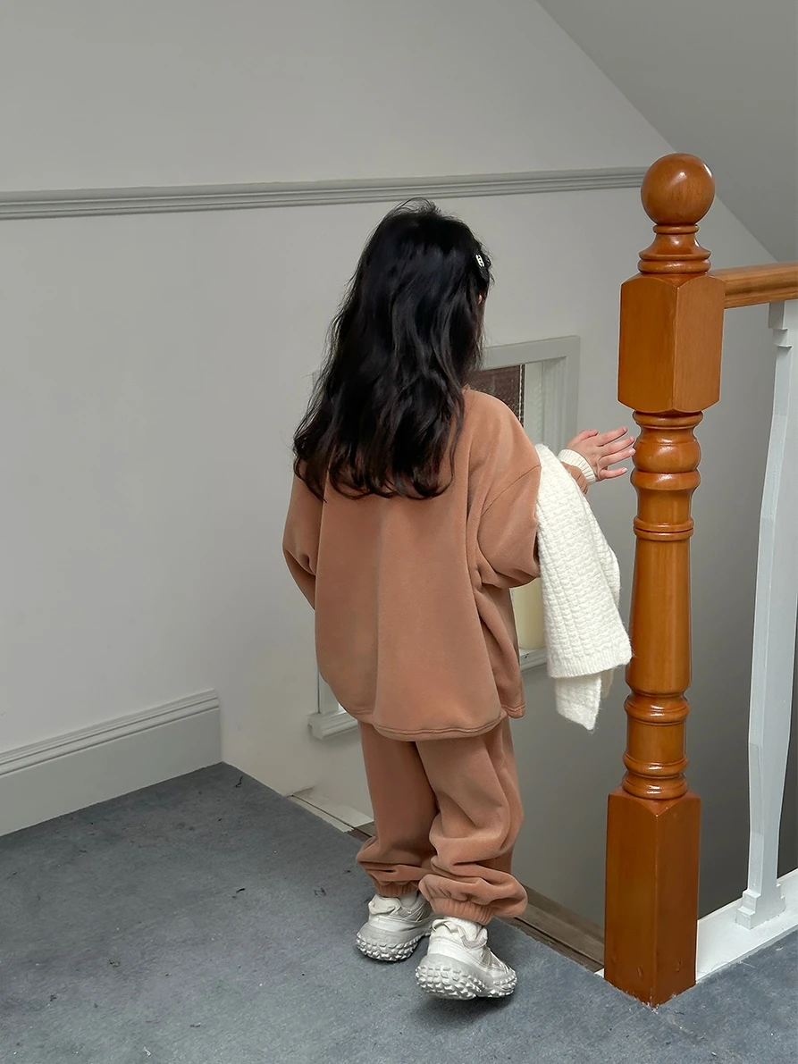 女の子用冬物加絨トレーナーとパンツ【2026秋冬新作】セットアップ対応