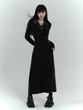 黒のロングポロワンピース【長袖・秋冬用・エレガント】
