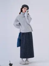 HTmeme 無地 高ネックニットセーター【ショート丈・冬用・女性用・スリムフィット】