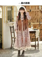 ボヘミアンデザインのリゾート風花柄ワンピース【春秋用・長袖】